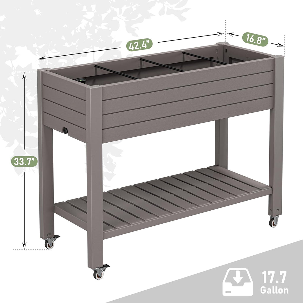 Elevated Raised Garden Bed with Wheels,Planter Box,Gray-33.7" h