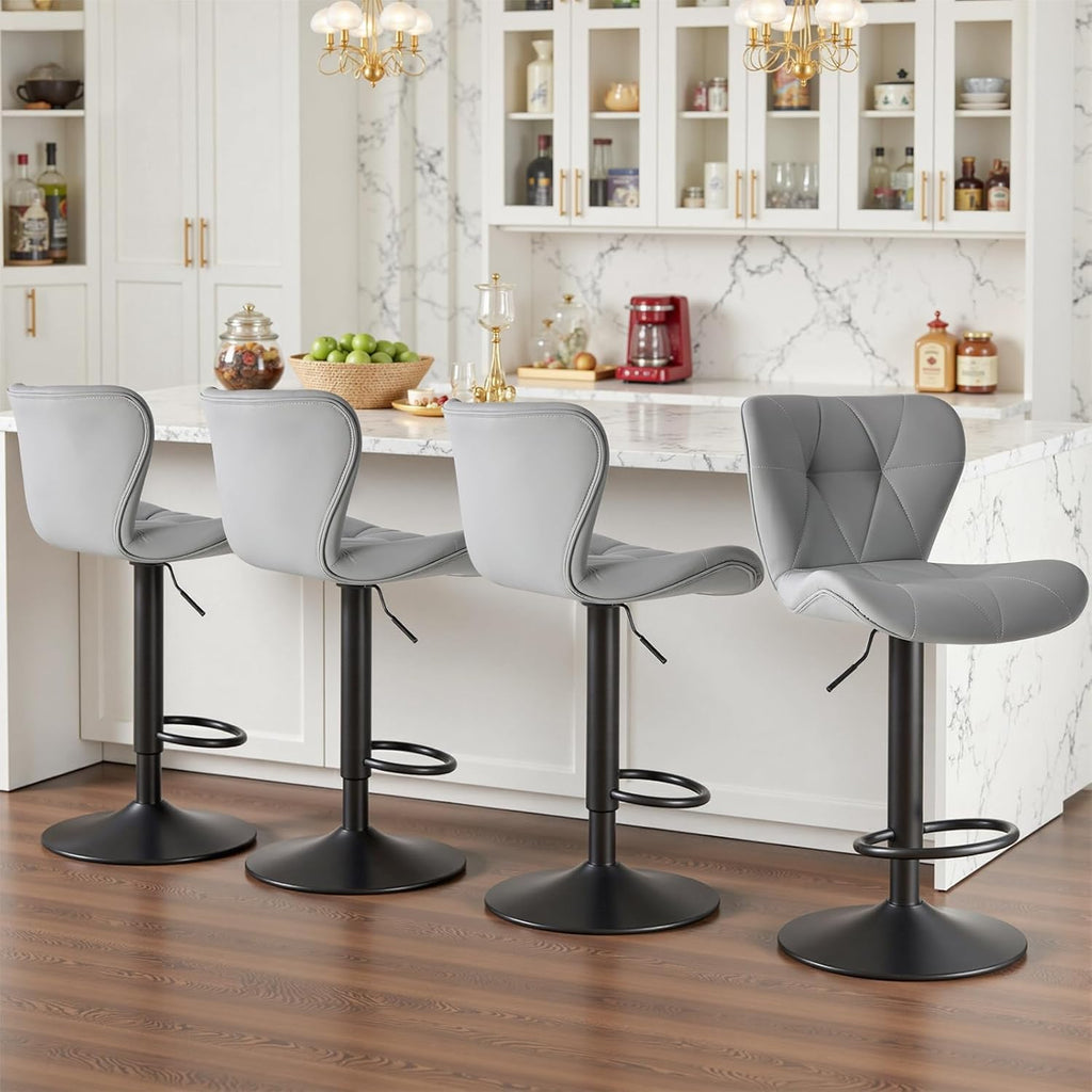 Sweetcrispy Bar Stools Set of 4, Faux Leather Swivel Adjustable Bar Chairs