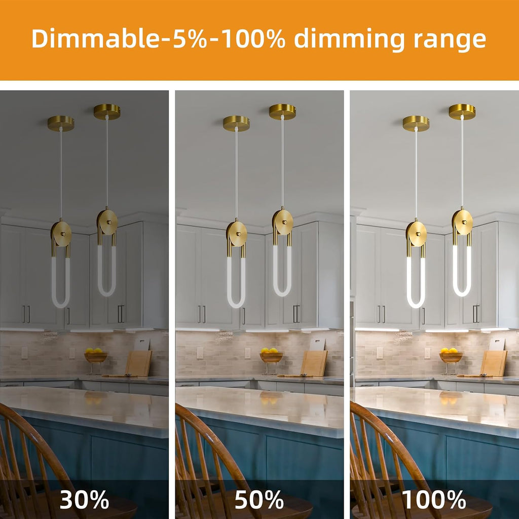 Modern Gold LED Pendant Light Fixture Oval Adjustable Pendant Lighting for Kitchen Island Living Room Dining Room Bedroom（2 Pack）