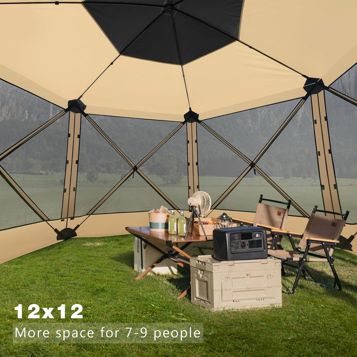 MASTERCANOPY 12x12Pop Up Gazebo Screen Room with Netting Beige&Coffee