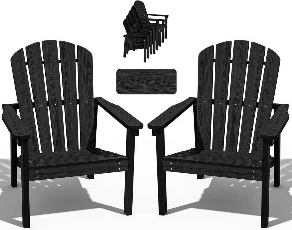 nevilywood Stackable Adirondack Chair, HDPE Outdoor Chair Set of 2, Black