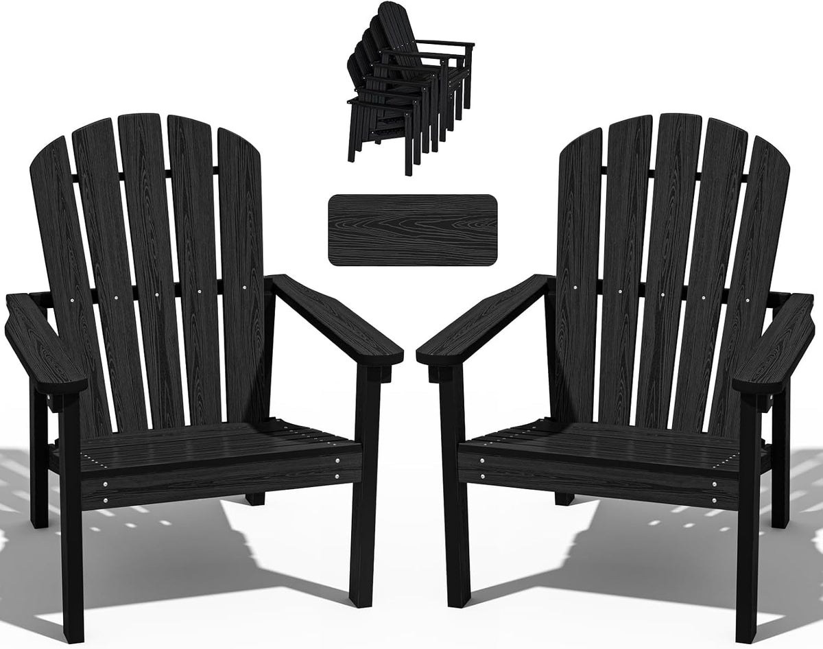 nevilywood Stackable Adirondack Chair, HDPE Outdoor Chair Set of 2, Black