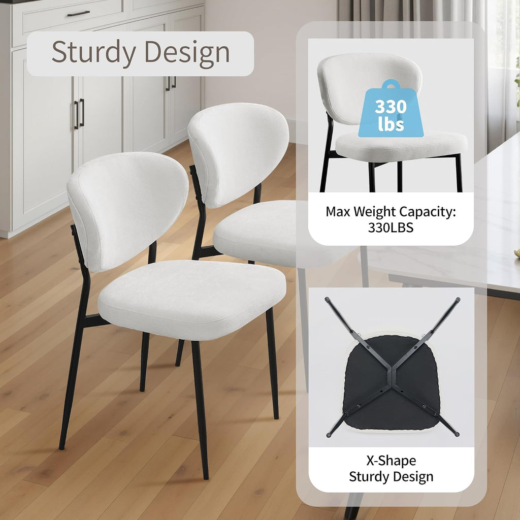 STOOLINK White Chenille Dining Chairs, Upholstered Kitchen Chairs Set of 2