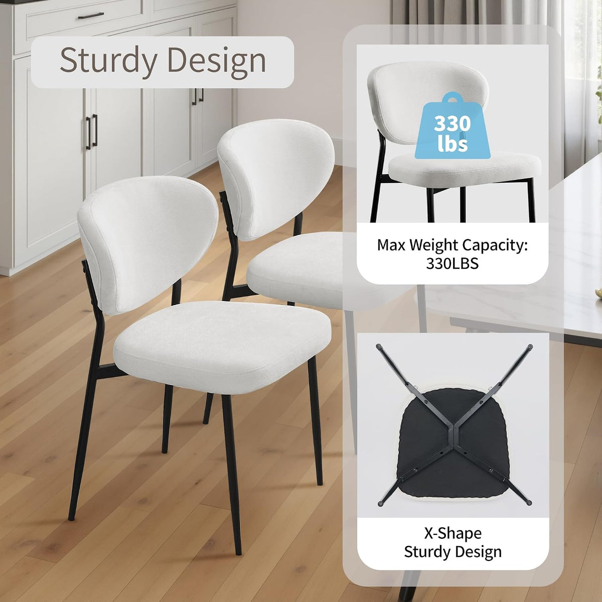 STOOLINK White Chenille Dining Chairs, Upholstered Kitchen Chairs Set of 6