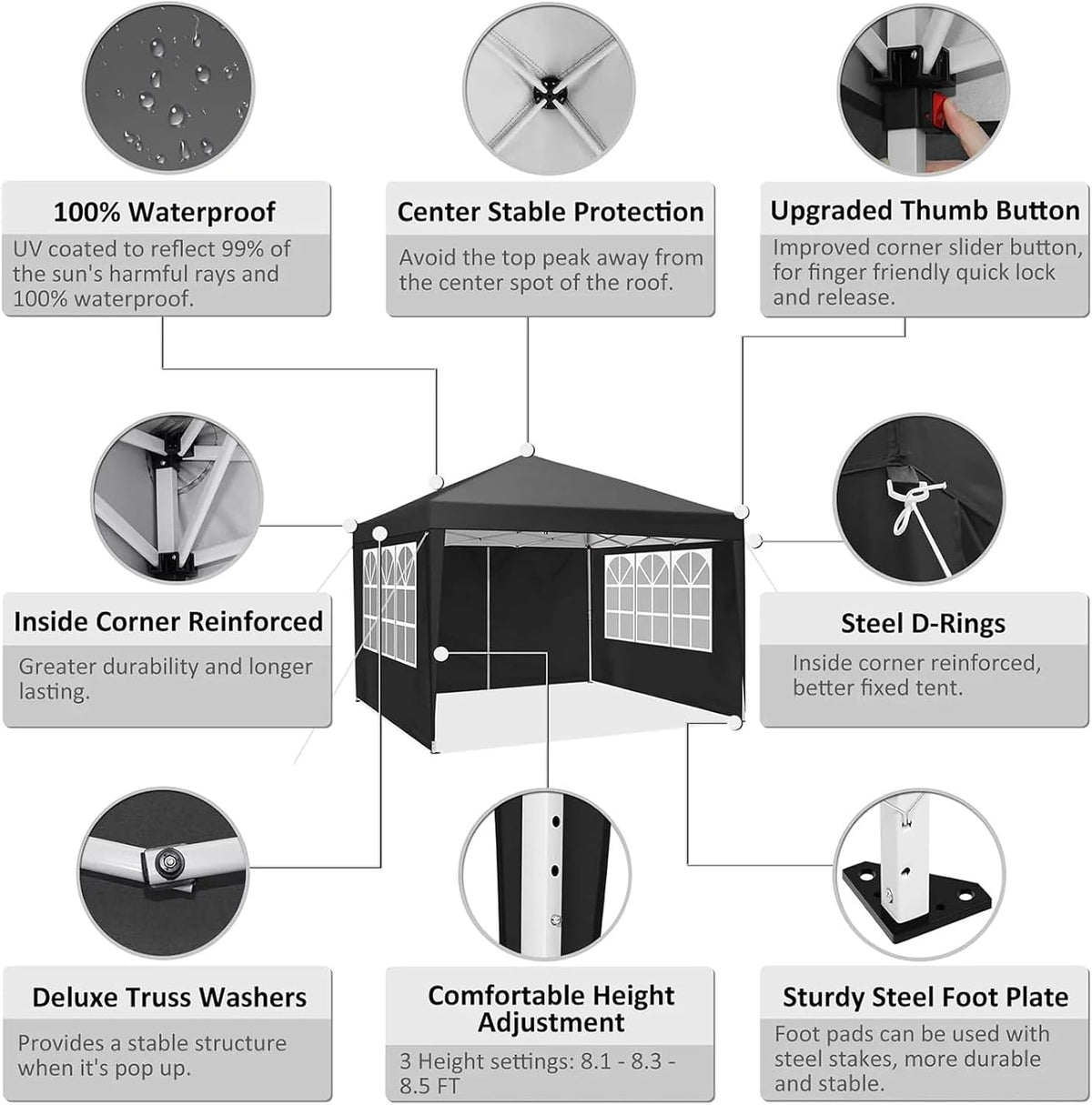 10X10 Pop Up Canopy Tent with 4 Removable Sidewalls, 1-Person Setup Canopy Tents for Parties, Events, Wedding, Outdoor Waterproof Instant Commercial Gazebo Canopy with Carry Bag