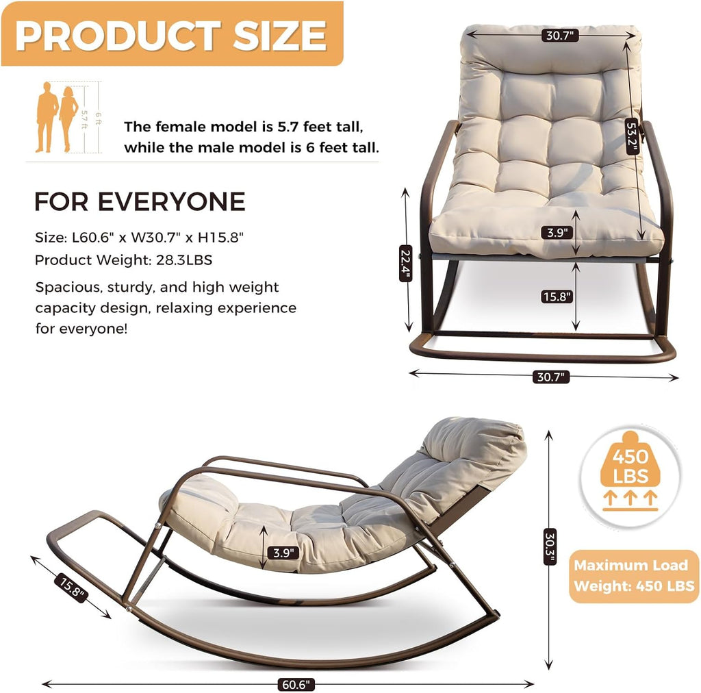 BULEXYARD Outdoor Papasan Rocking Chair with Footrest, Beige