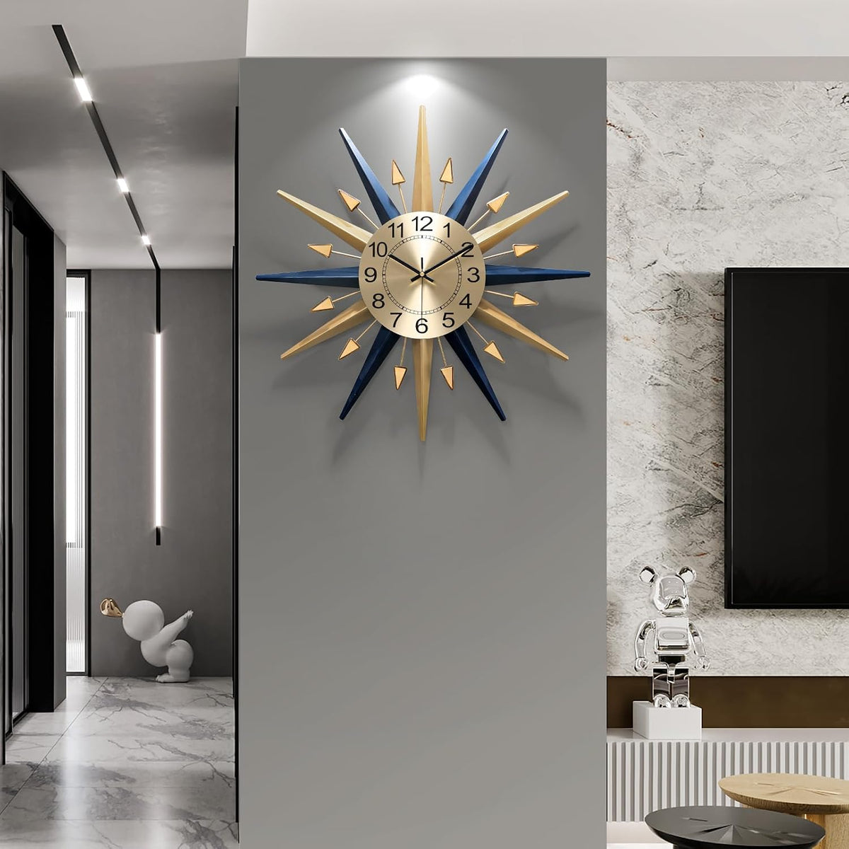 Starburst Large Wall Clock,Mid Century Decorative Wall Clock