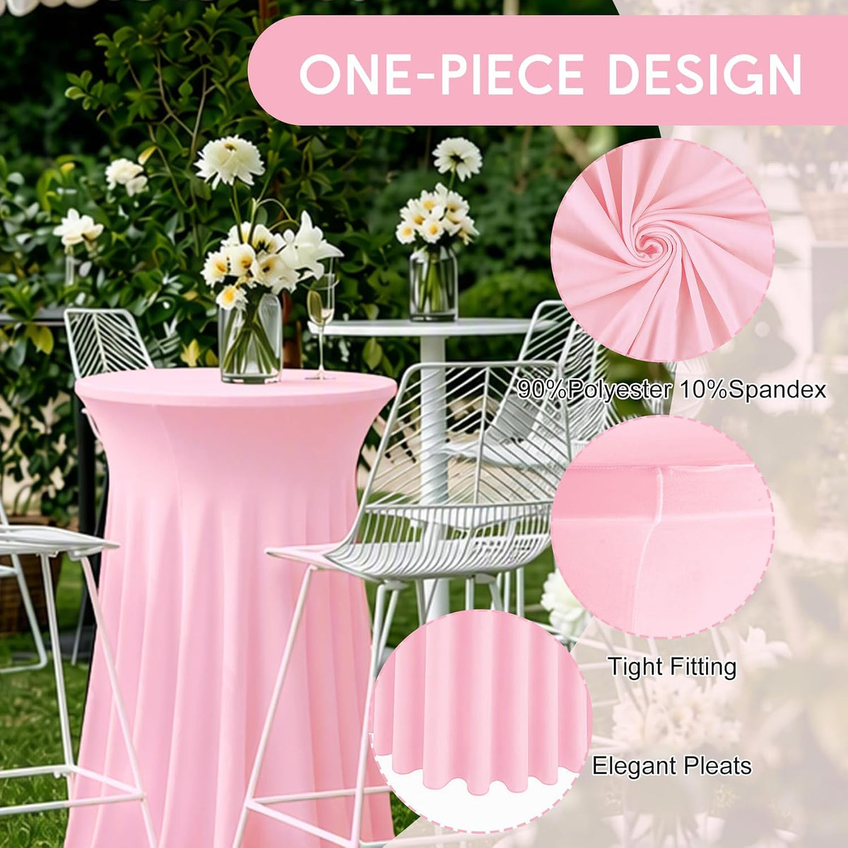 4 Packs 32 x 43 Inch Spandex Round Cocktail Table Skirts Stretch Cocktail Table Cover Fitted High Top Tables for Wedding Bar Party Banquet (Pink)