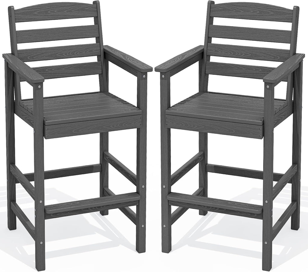 SERWALL 2-Pieces Tall Adirondack Chairs, HDPE Balcony Barstools Set, Grey