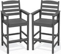 SERWALL 2-Pieces Tall Adirondack Chairs, HDPE Balcony Barstools Set, Grey