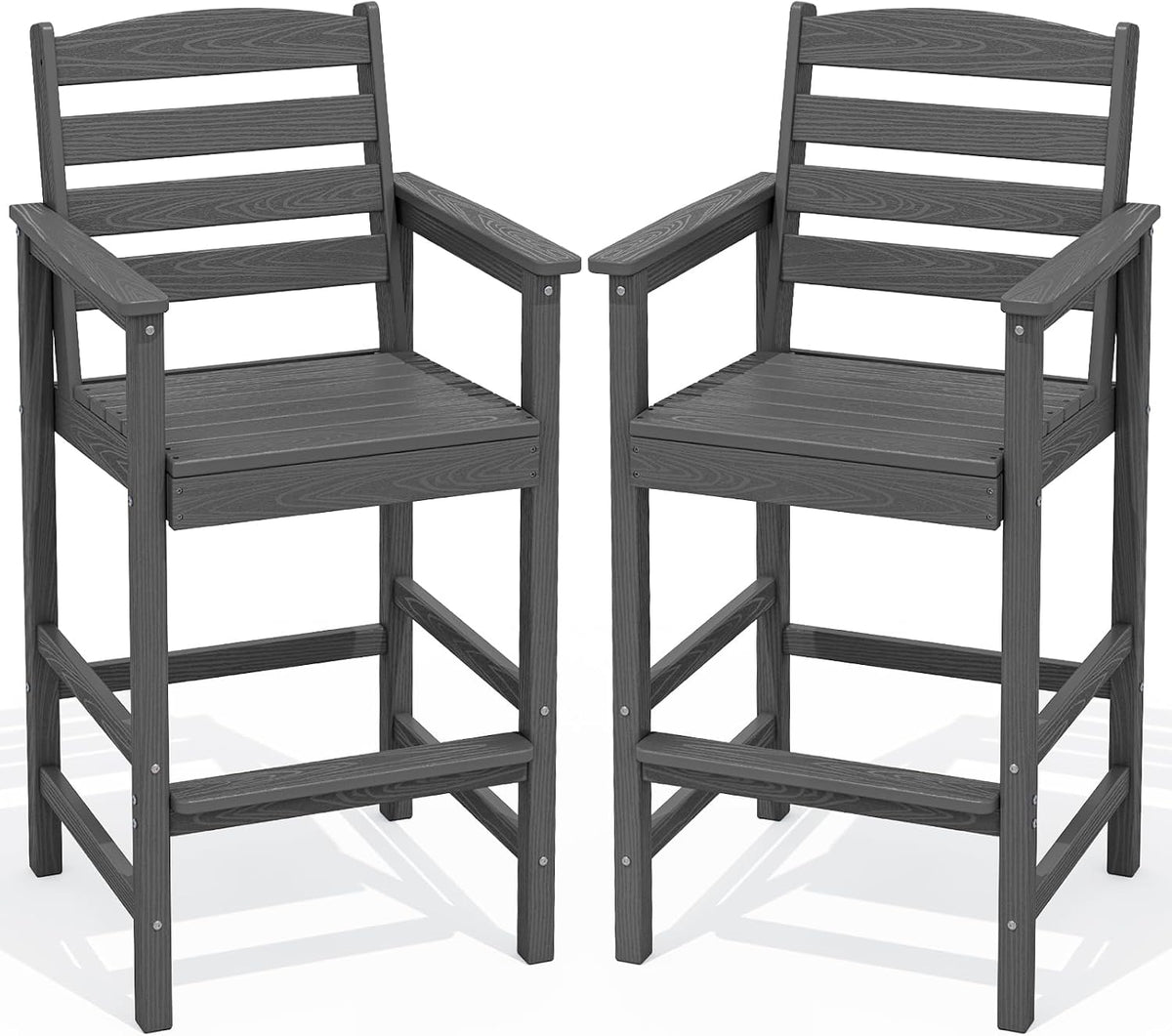 SERWALL 2-Pieces Tall Adirondack Chairs, HDPE Balcony Barstools Set, Grey