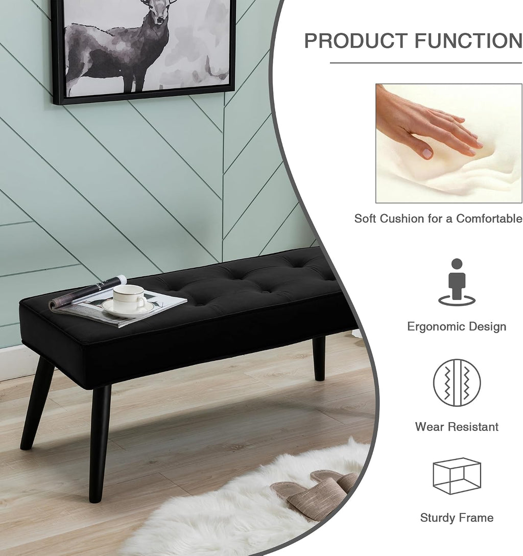 LOULENS Entryway Bench, 40" Modern Velvet End of Bed Bench, Black
