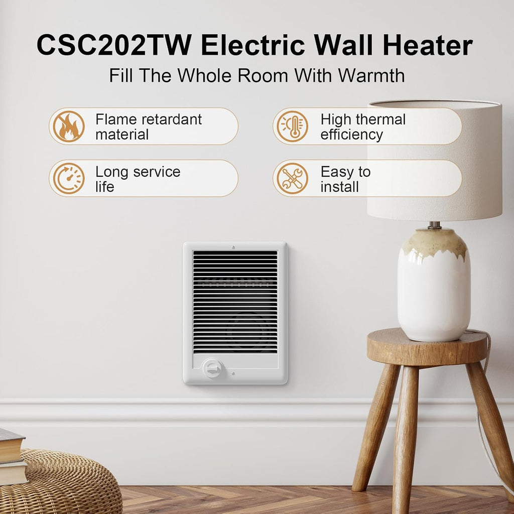 CSC202TW Electric Wall Heater Complete Unit with Thermostat