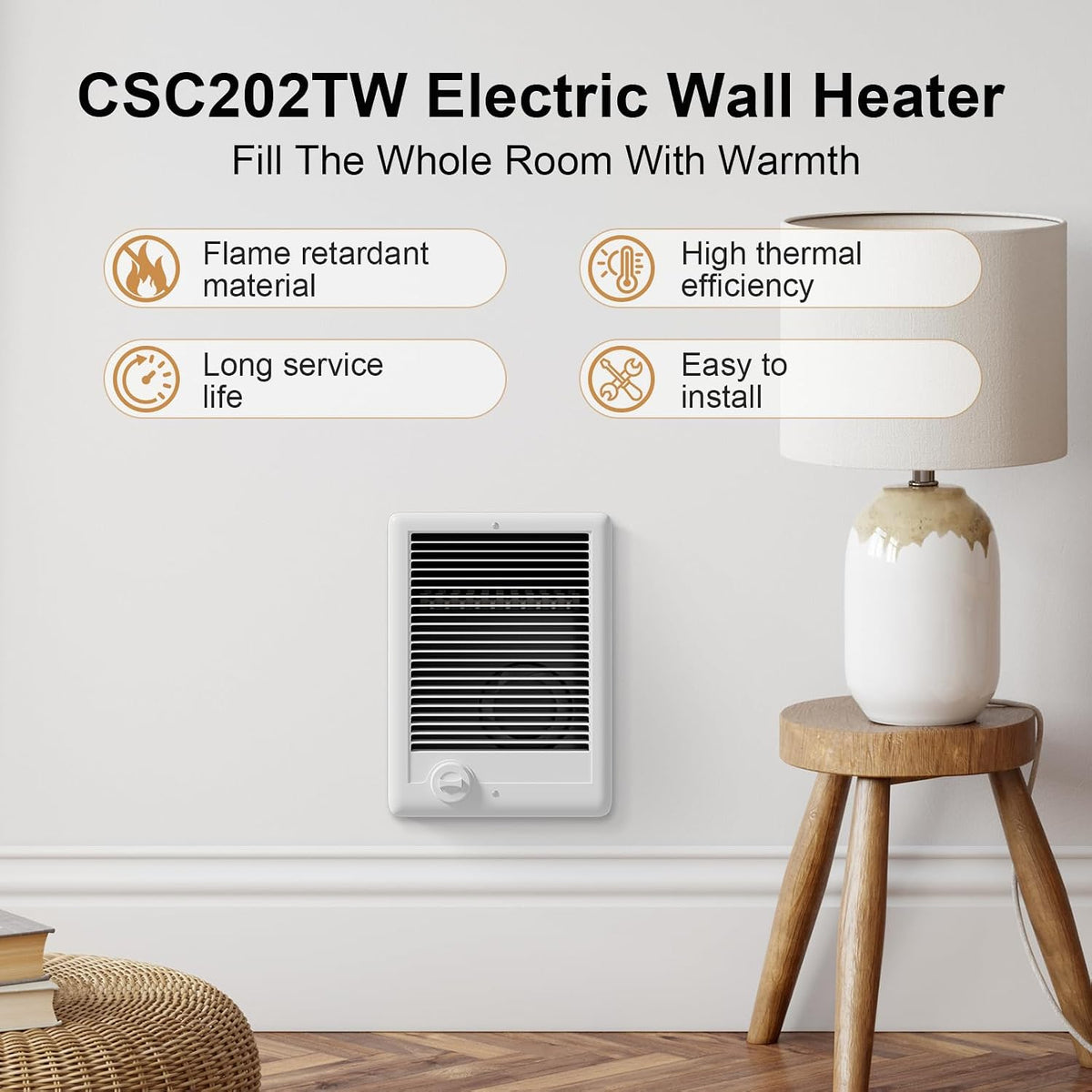 CSC202TW Electric Wall Heater Complete Unit with Thermostat