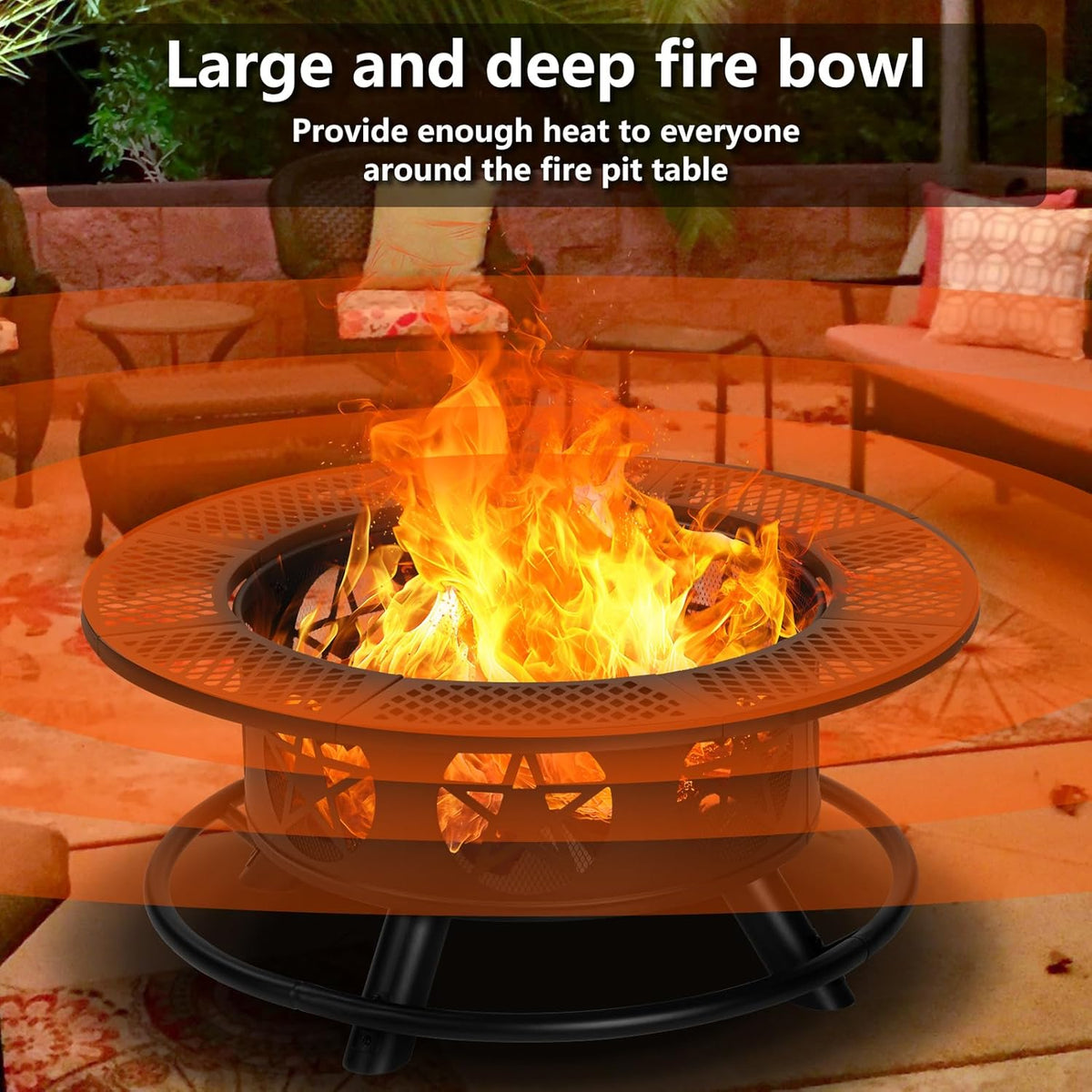 Outvue 36 Inch Outdoor Fire Pits with 2 Grills, Lid & Poker