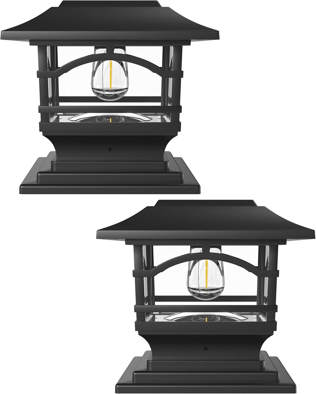 Davinci Edison Solar Outdoor Post Cap Lights, 4x4 5x5 6x6, Metal&Glass, 2PK