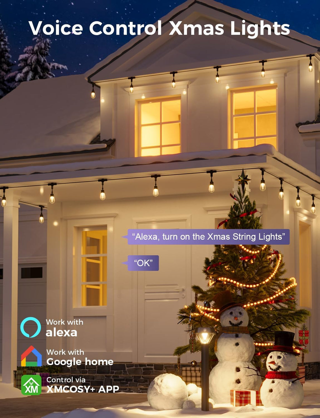 XMCOSY+ Outdoor String Lights, 98FT Smart Dimmable Edison Bulb Patio Lights