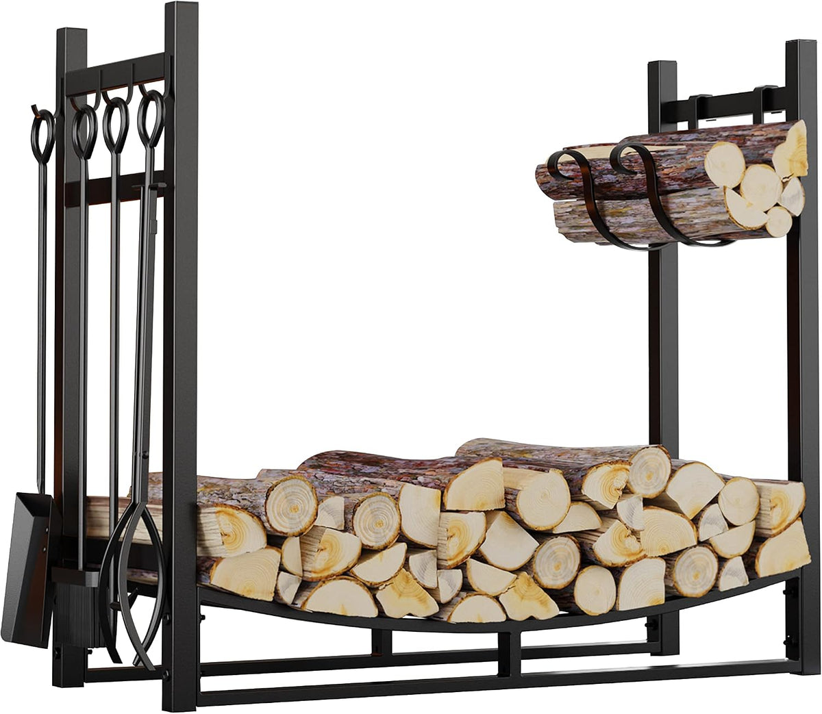 Fire Beauty Fireplace Log Rack 34 Inch Wood Storage Holder with 4 Tools