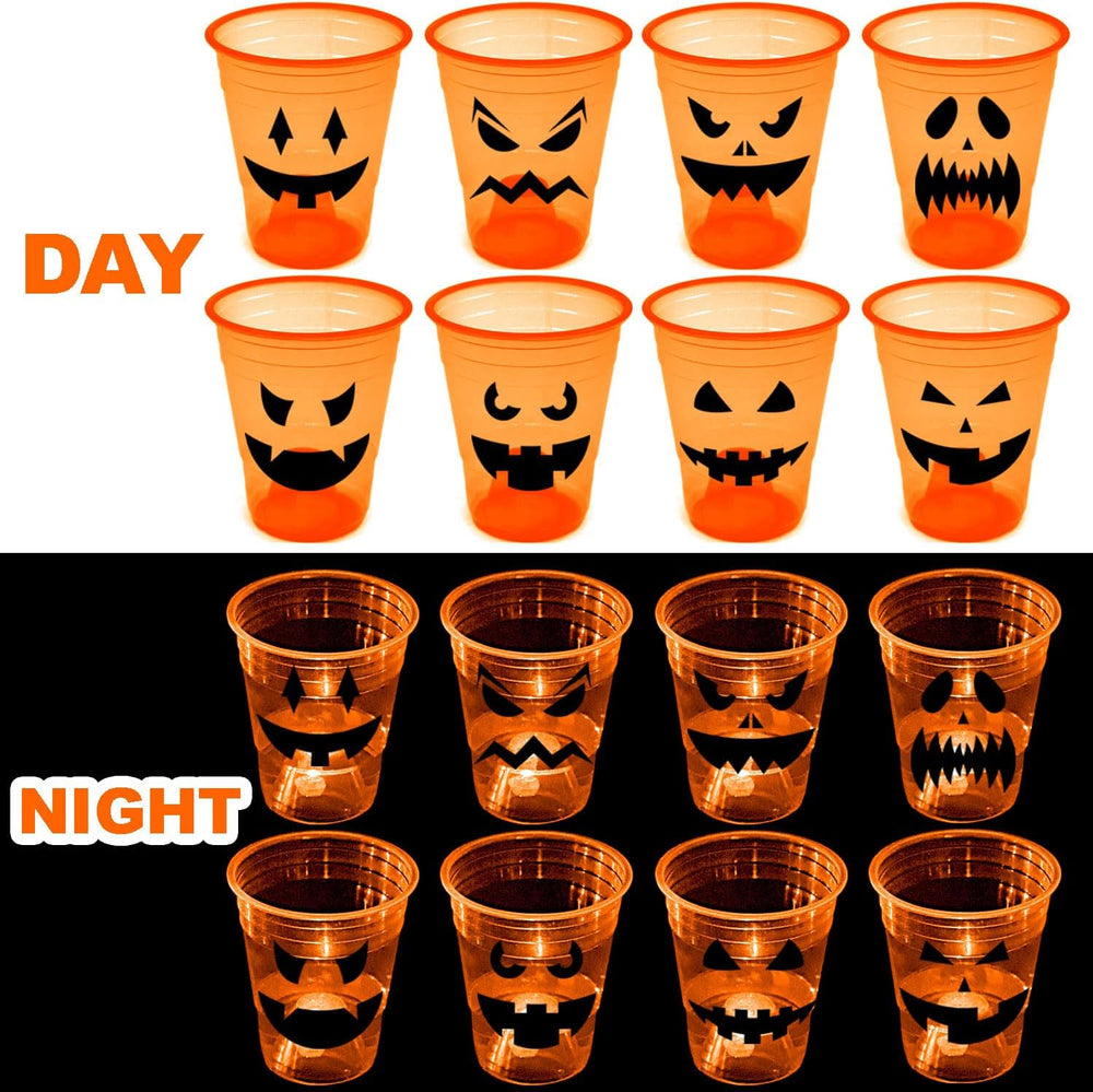 mishunyus 40 Pcs Halloween Glow Pumpkin Party Cups for Adults, 16 oz Orange P...