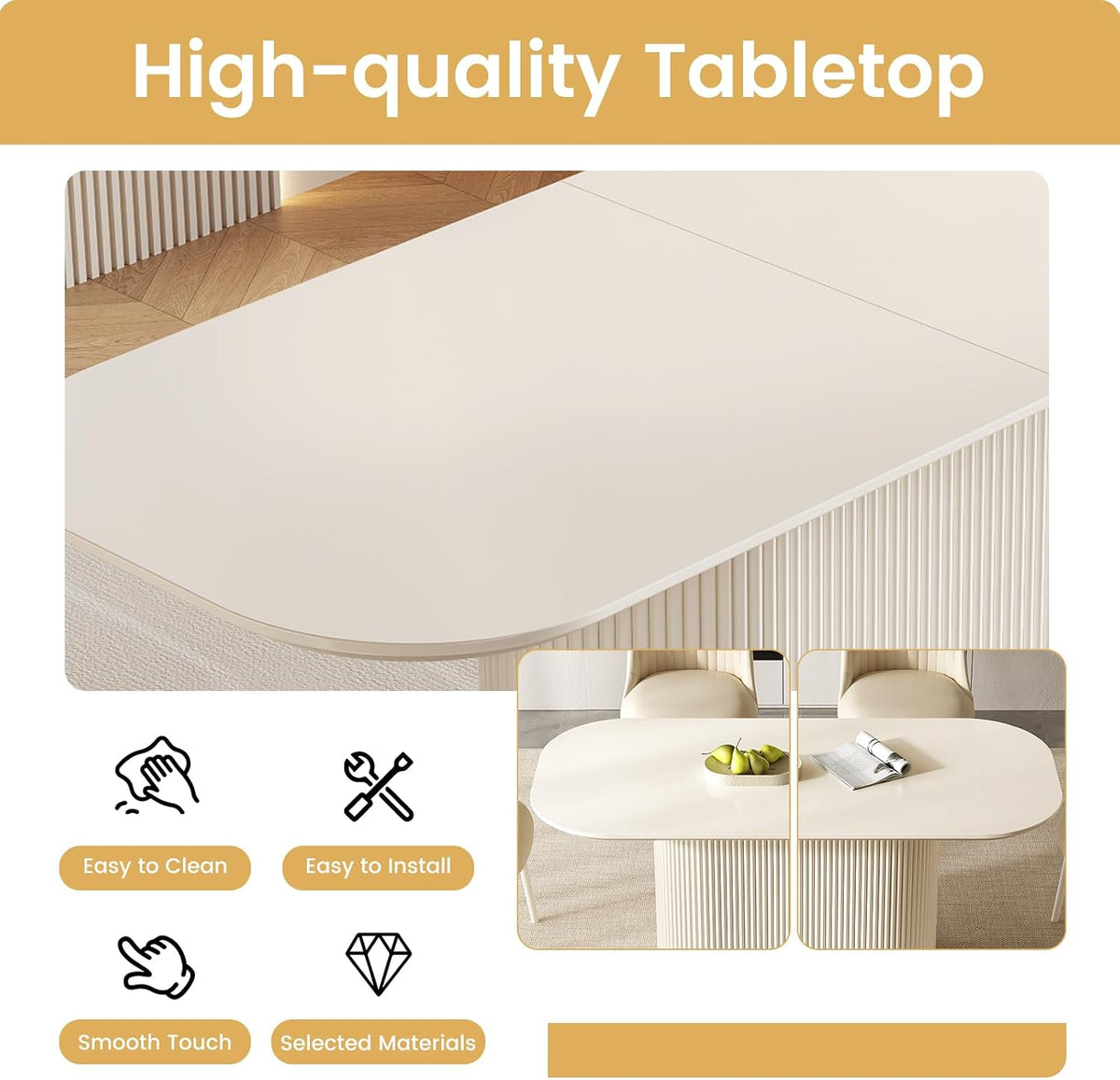 86" Modern Rectangular Dining Table for 6-8, Large Kitchen Table with Pedestal Base & Sturdy Top, White Dining Room Table for Apartment, Living Room or Office