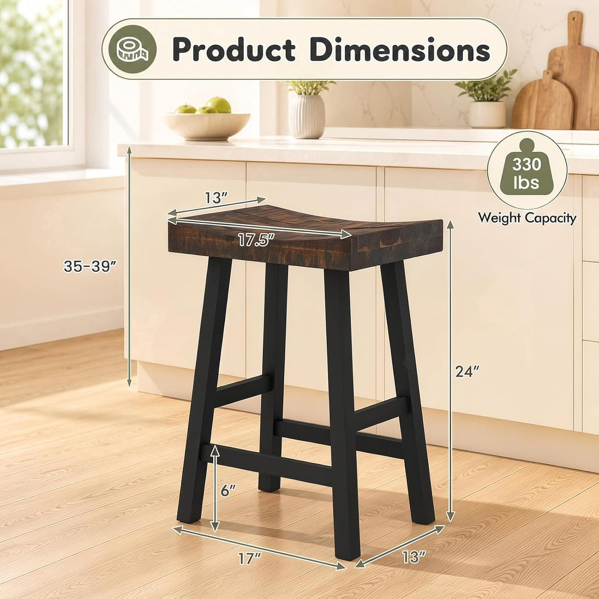 COSTWAY 24-inch Wooden Saddle Stools Set of 4 with Curved Seat Surface