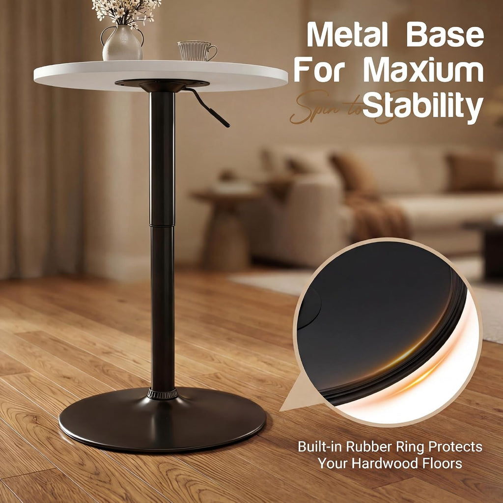 shahoo round bar table, adjustable height and 360° showing dimensions