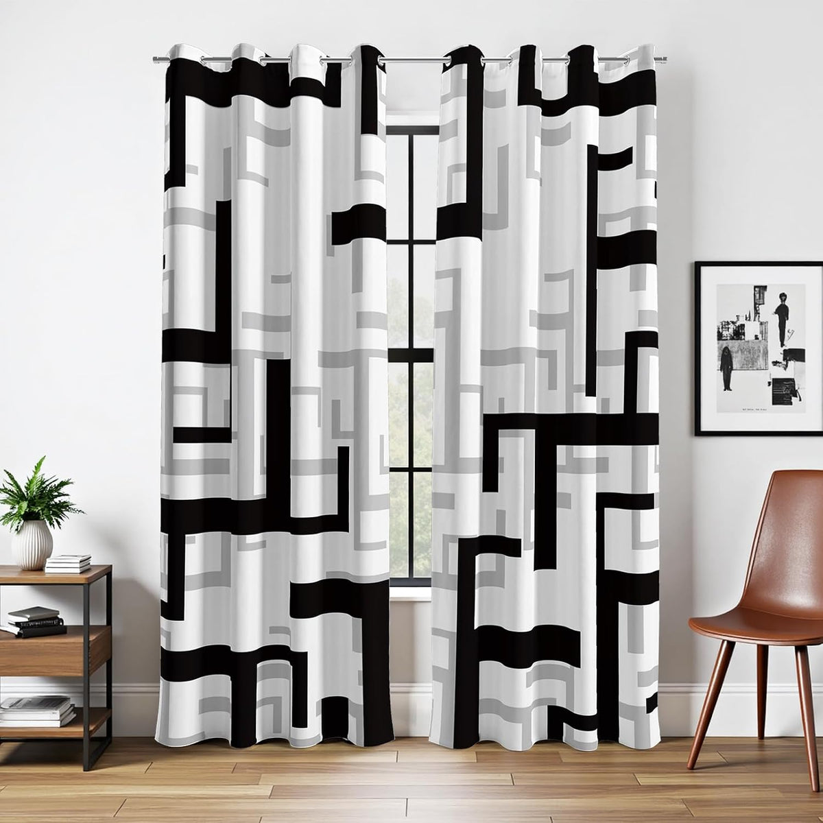 Black and White Modern Blackout Curtains, 52 x 84 Inch, Grommet, 2 Panels