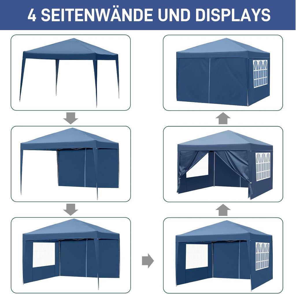 Outvita 10x10ft Ez Pop Up Canopy Tent with 4 SideWalls Blue
