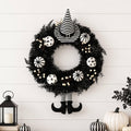 Grooy 24 Inch Halloween Wreath for Front Door with Striped Hat, Legs