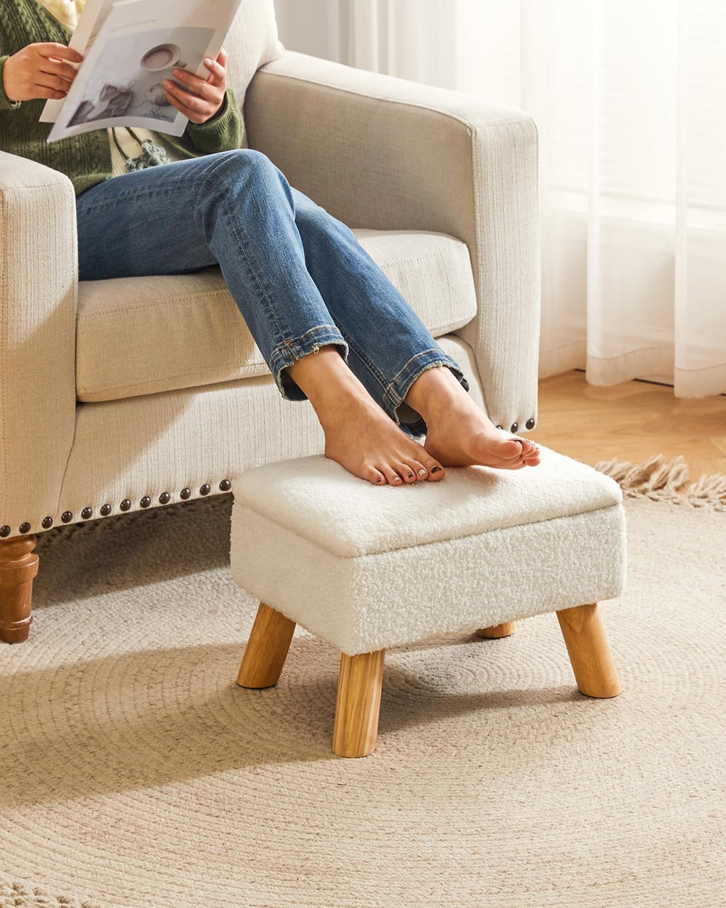 YMYNY Storage Ottoman, Small Foot Stool Ottoman with Storage, White HBD042W