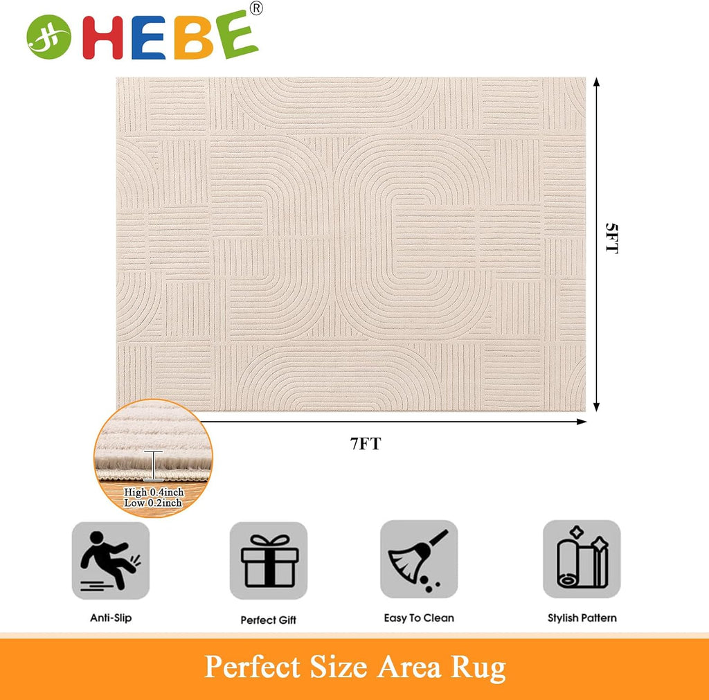 HEBE 5'x7' Area Rugs for Living Room,Washable Non Slip Textured Bedroom Rug