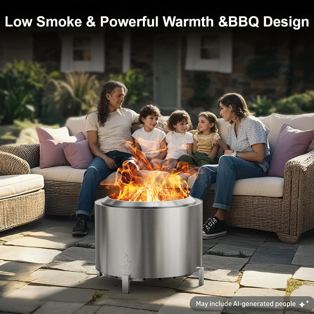 outvue 27 inch stainless steel smokeless fire pit, close-up detail