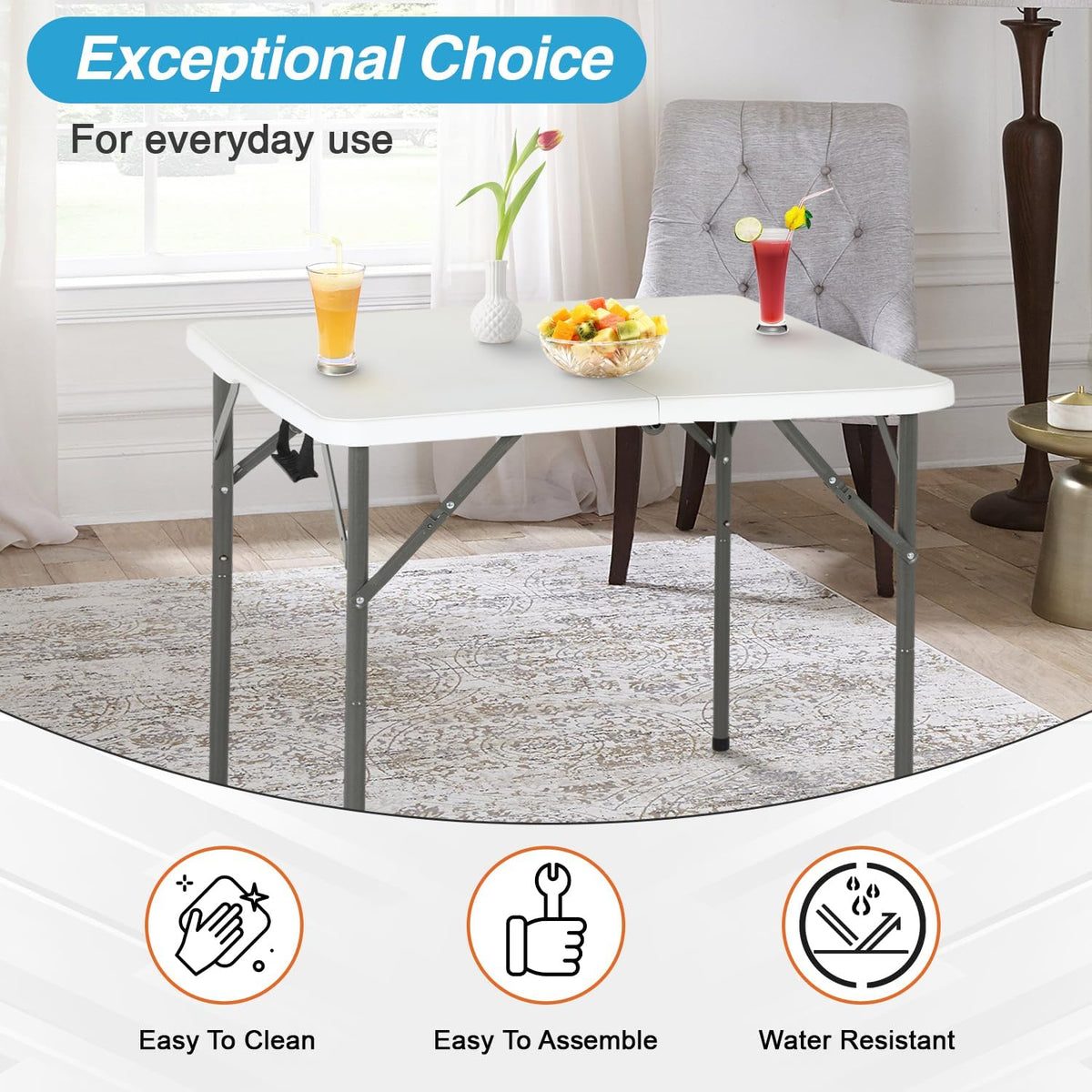 FDW | 34" Folding Table | White | Portable Plastic Table