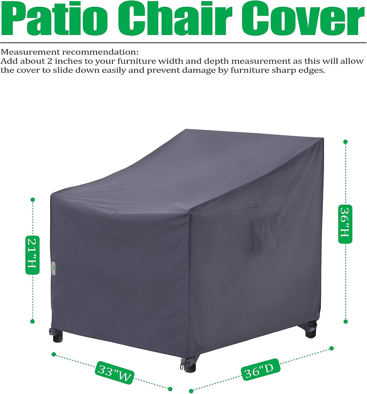 F&J Outdoors Patio Chair Covers, Grey, 33" W x 36" D x 36" H, 2-Pack