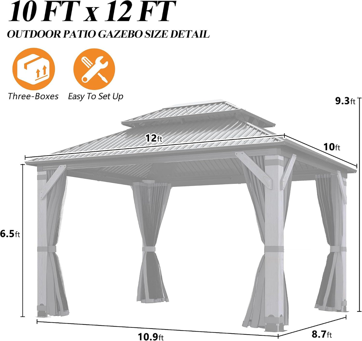 GARTOO 10' x 12' Outdoor Wood Gazebo