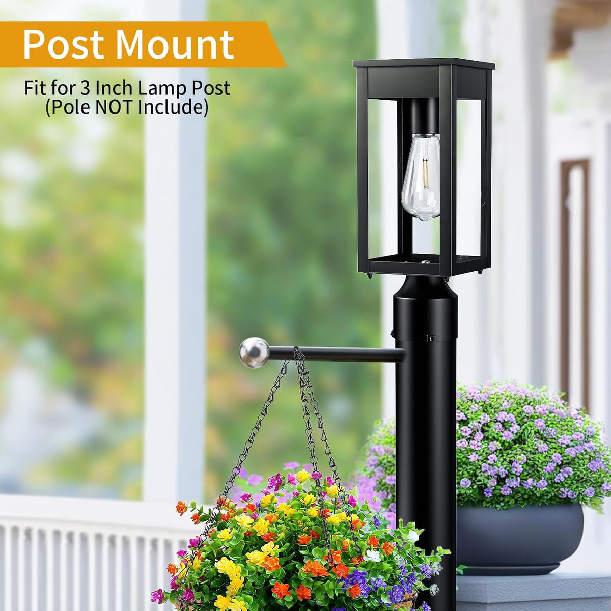 15.5'' Outdoor Solar Post Light, Dusk to Dawn Solar Lamp Post, Black