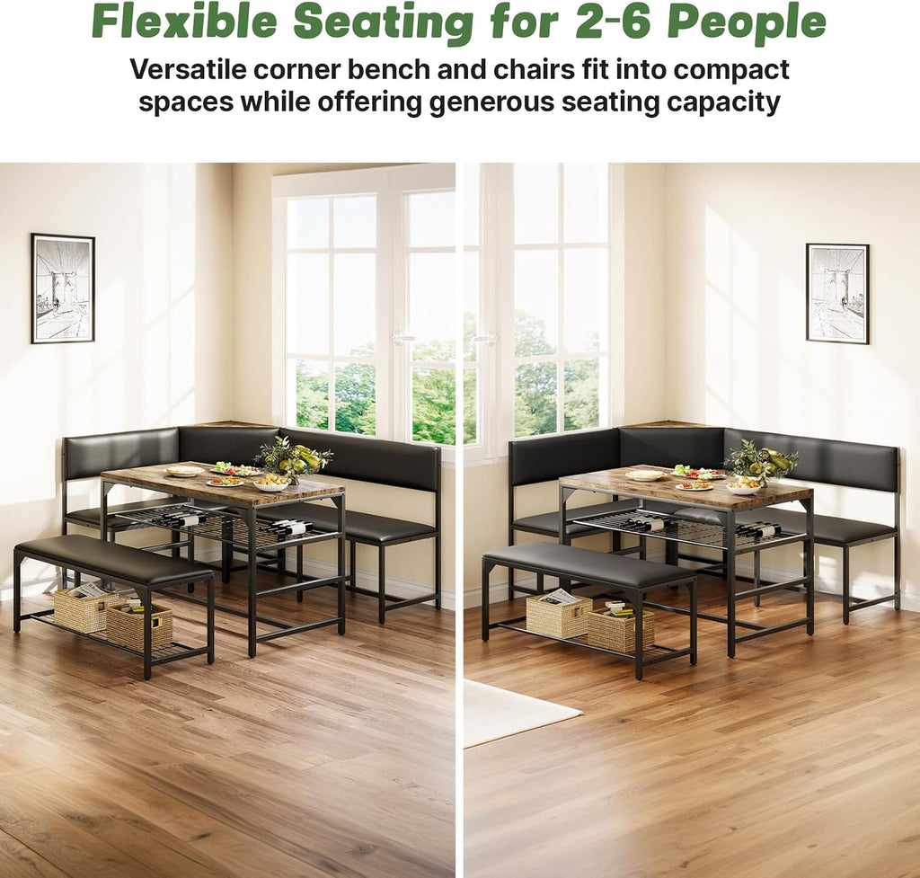 Concho Corner Dining Table Set with Soft Seat, Coffee Brown