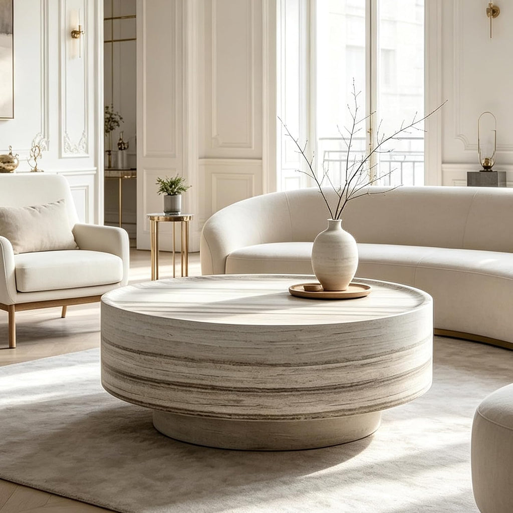 31.5" Round Faux Marble Coffee Table for Living Room (31.5"x12.8")