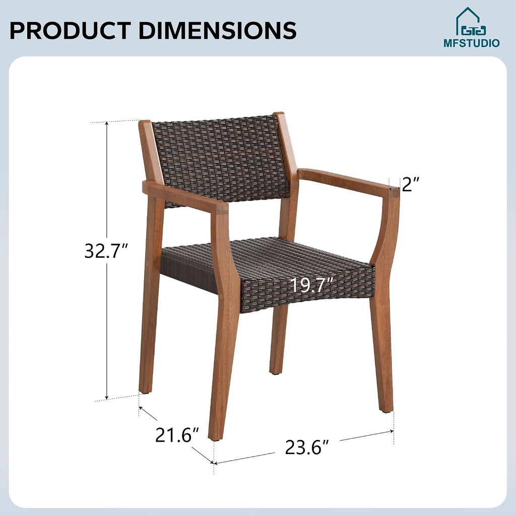 MFSTUDIO Patio Acacia Wood Dining Chairs w/Wicker Seat & Back, 2 PCS