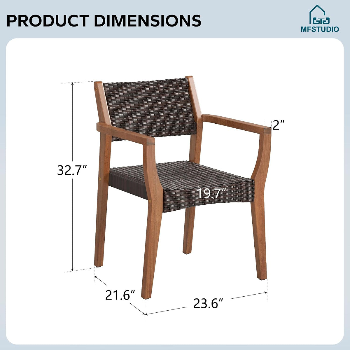 MFSTUDIO Patio Acacia Wood Dining Chairs w/Wicker Seat & Back, 2 PCS