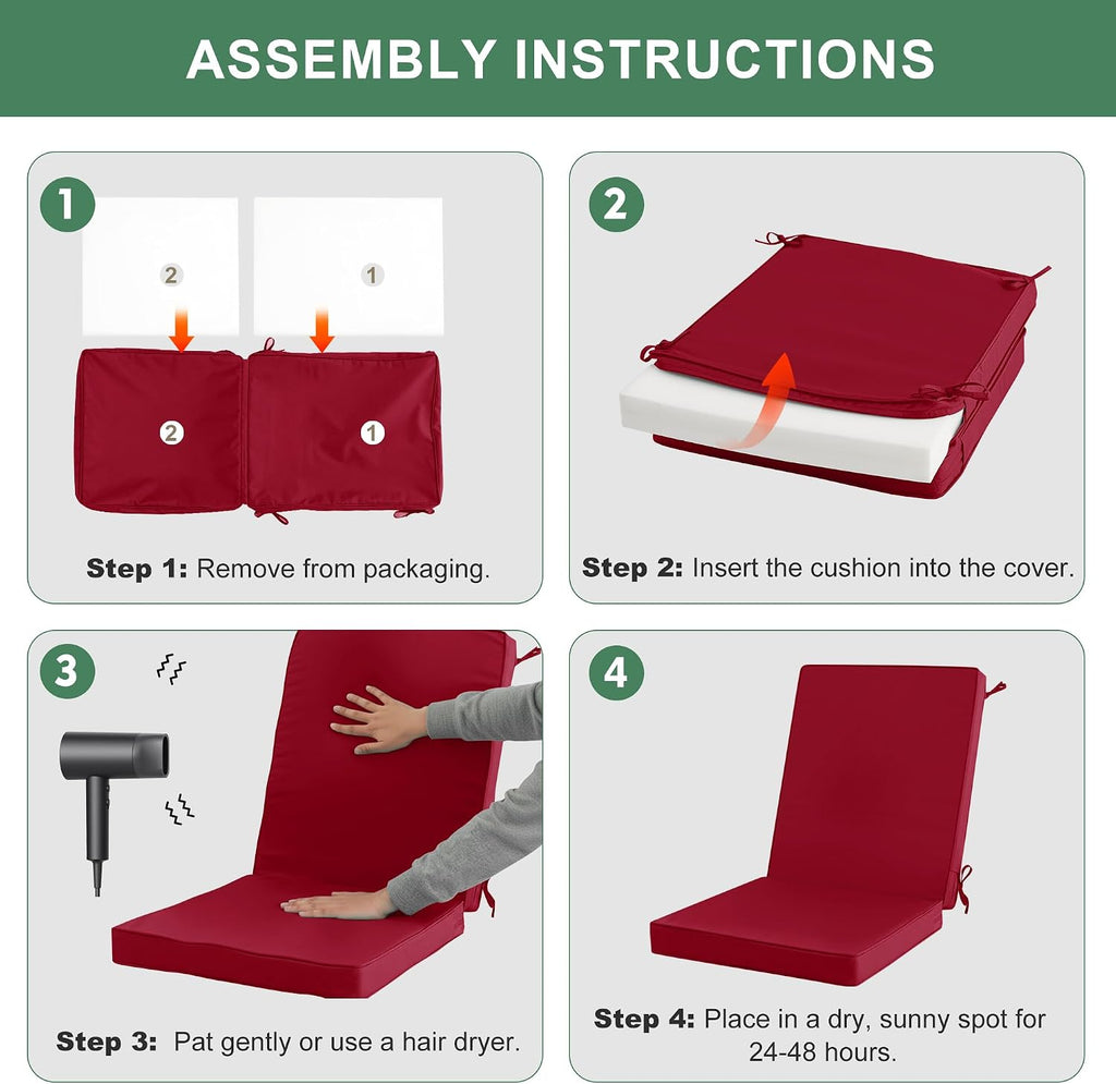 Summsun Patio Dining Seat Cushions Set of 4, 20 x 20 Inch, Burgundy