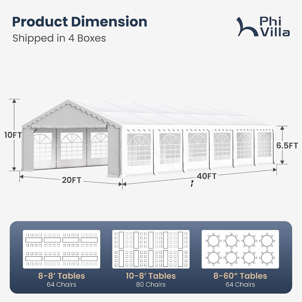 PHI VILLA Party Tent 20x40ft, Heavy Duty Wedding Events Tents for Parties