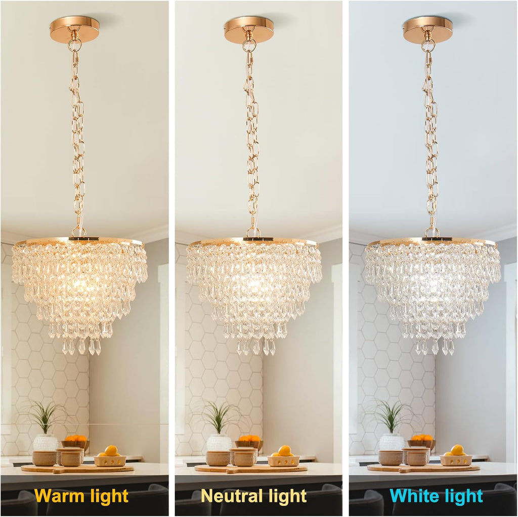 FRIXCHUR Gold Crystal Chandelier, Semi Flush Pendant Light, 11.8 in