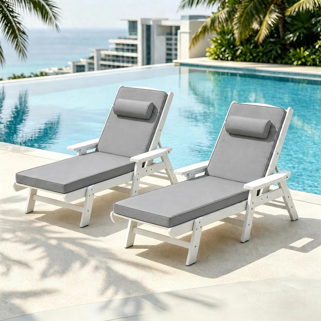 Outdoor Chaise Lounge Cushion, Grey, 72 x 21 x 3 in, 2Pack