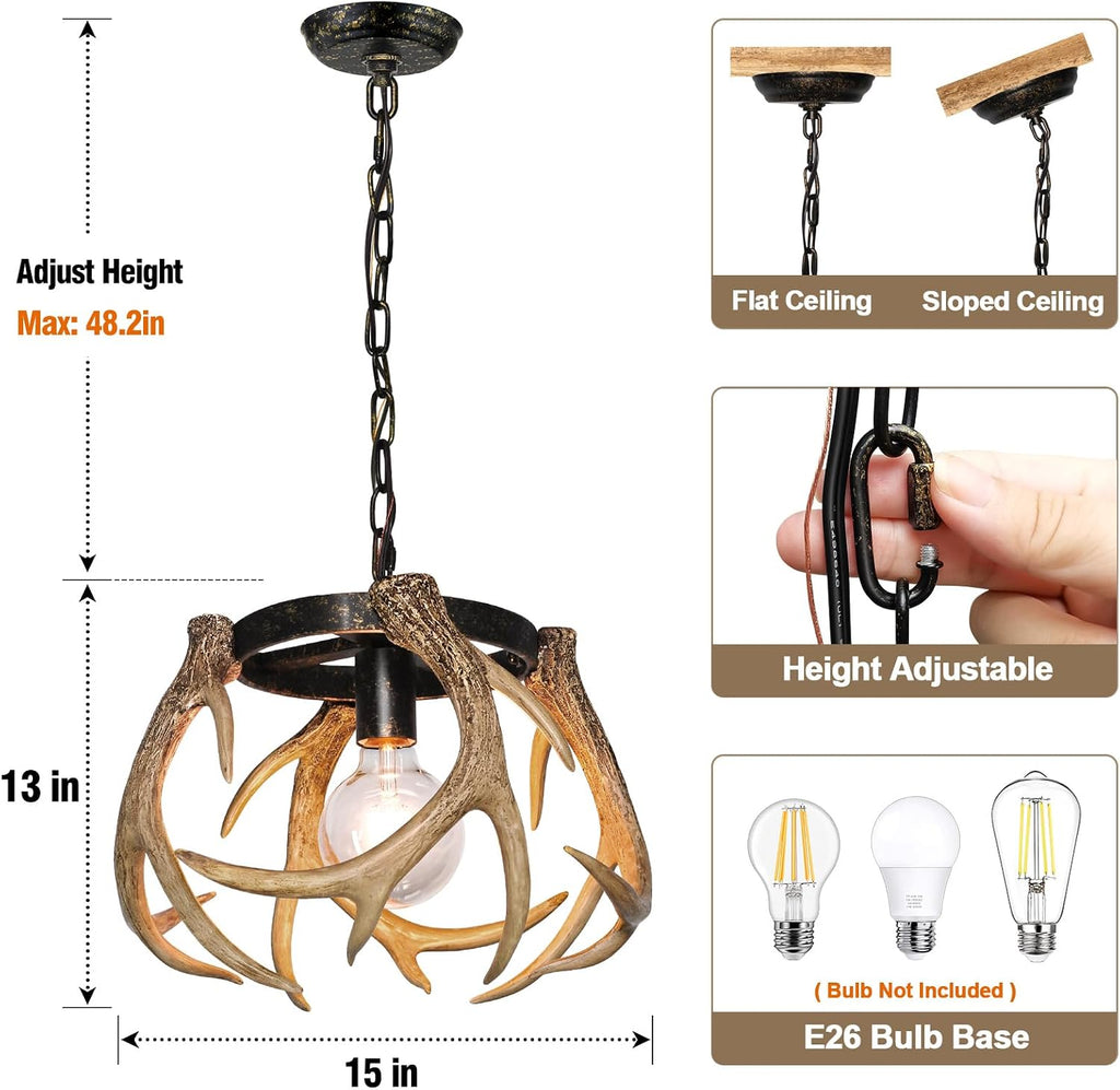 Rustic Antler Chandelier Lighting with Resin 4 Antlers for Dining Room