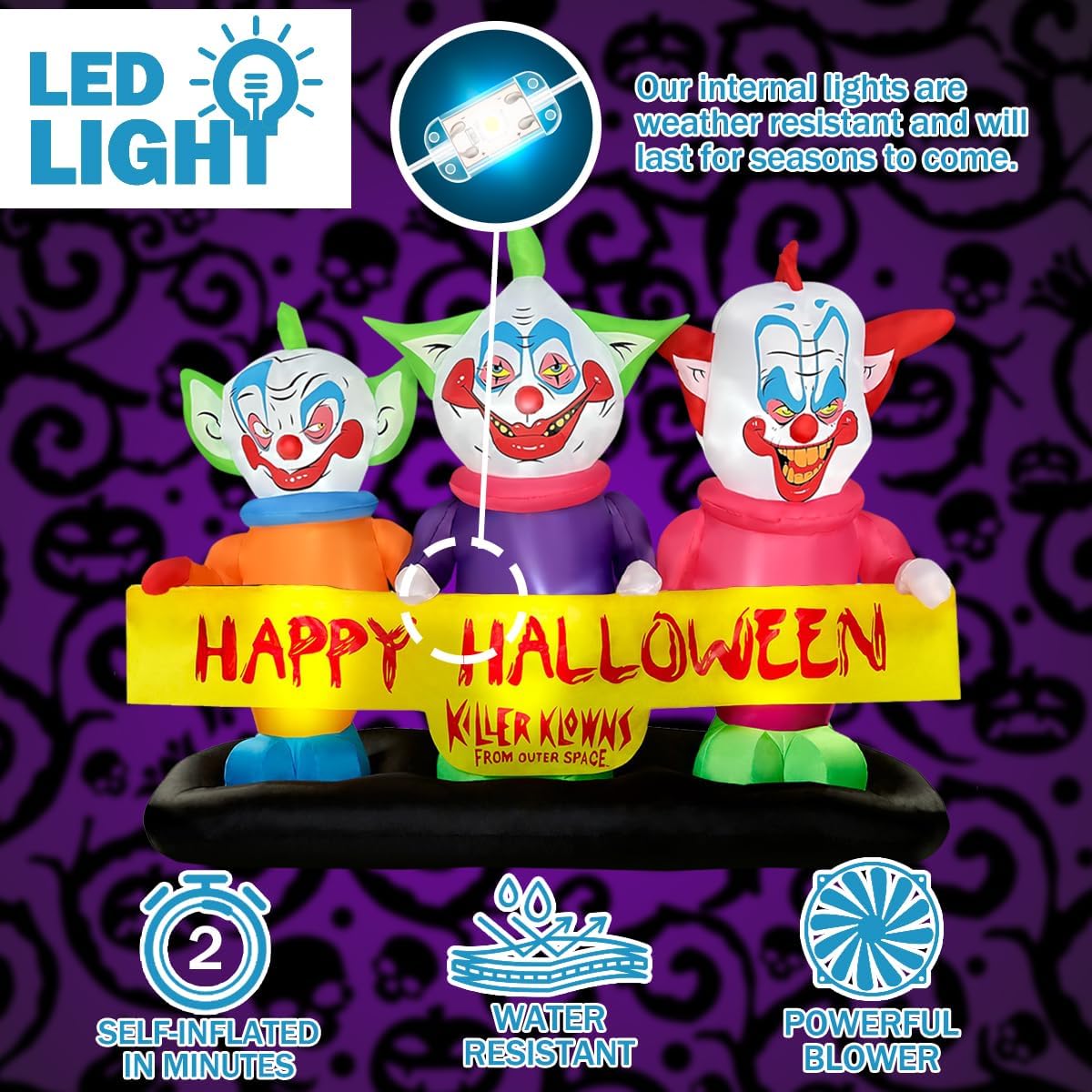 BLOWOUT FUN 6ft Long Halloween Inflatable Three Killer Clowns Decoration