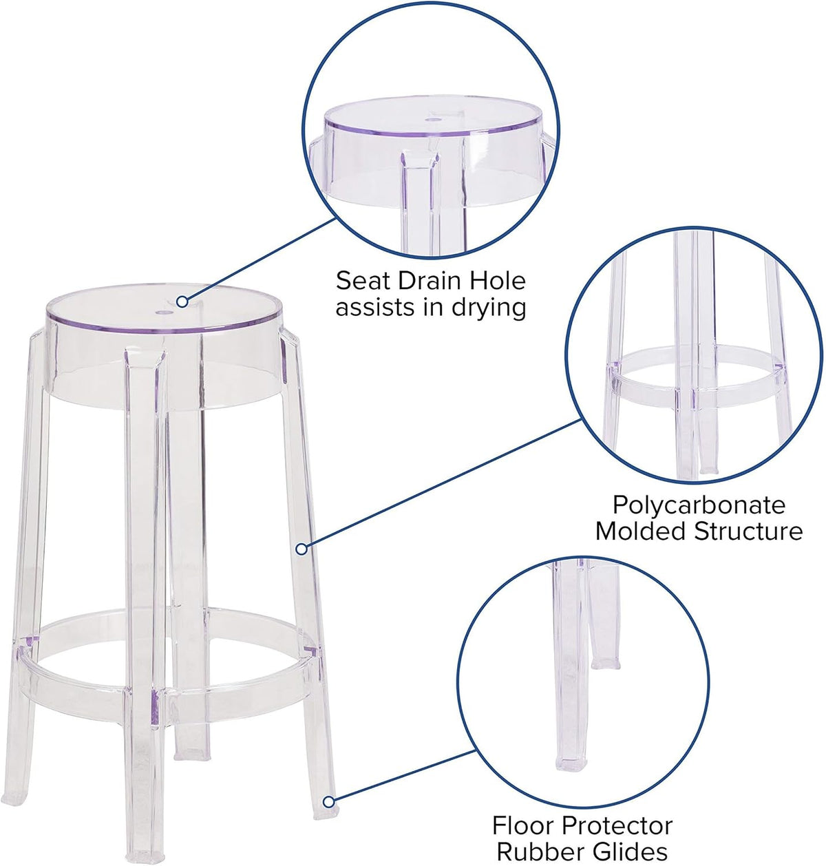 flash furniture laney 25.75" indoor/outdoor counter height transparent, side view