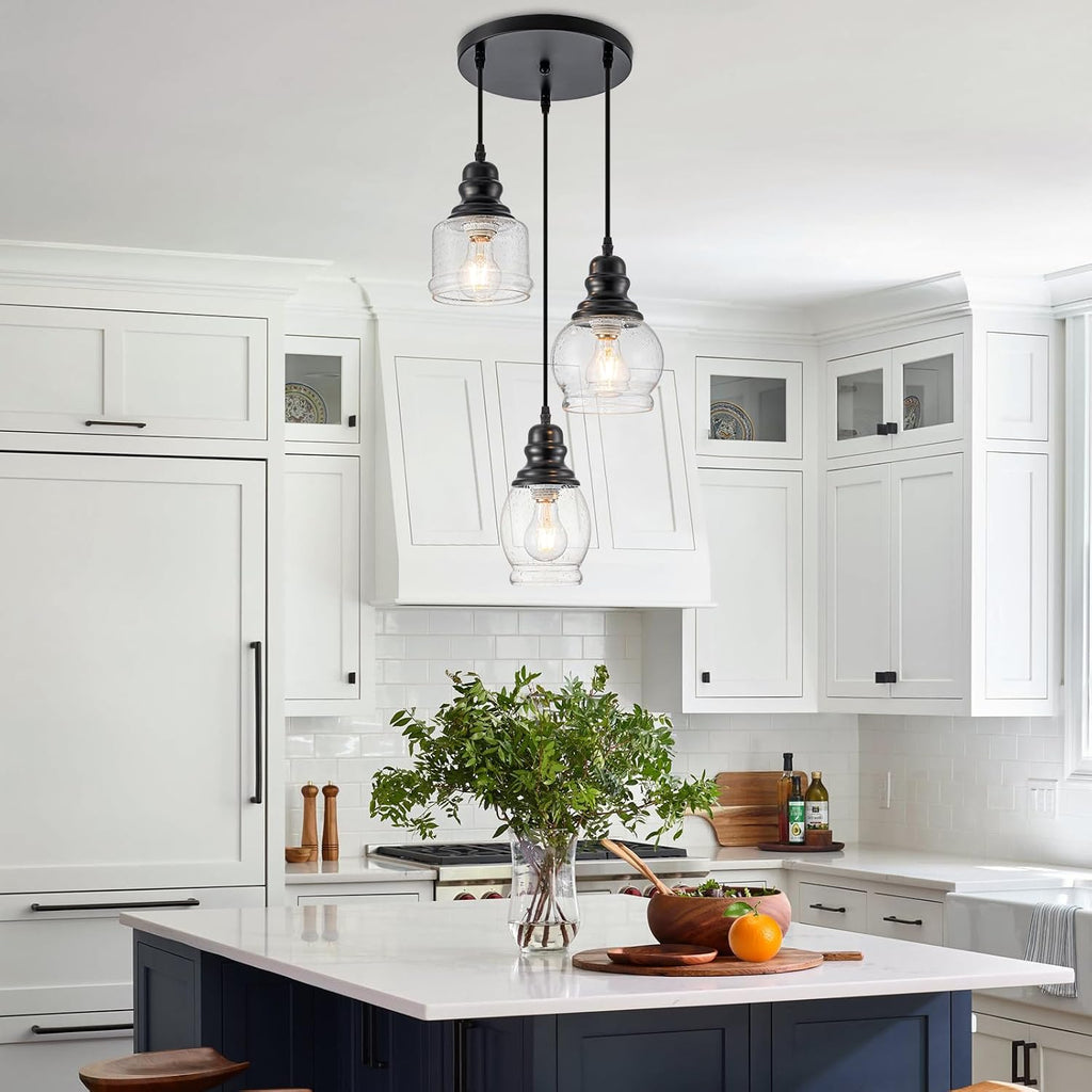 WILON 3 Light Seeded Glass Mini Pendant Lights Kitchen Island