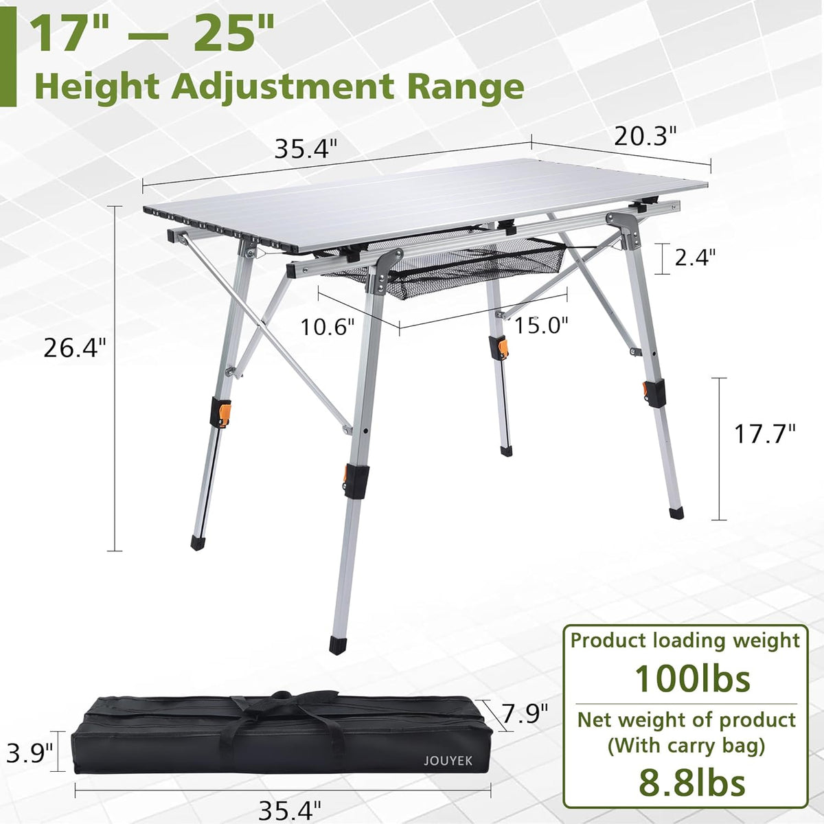 JOUYEK Folding Outdoor Camping Table, Lightweight Aluminum Camp Table White