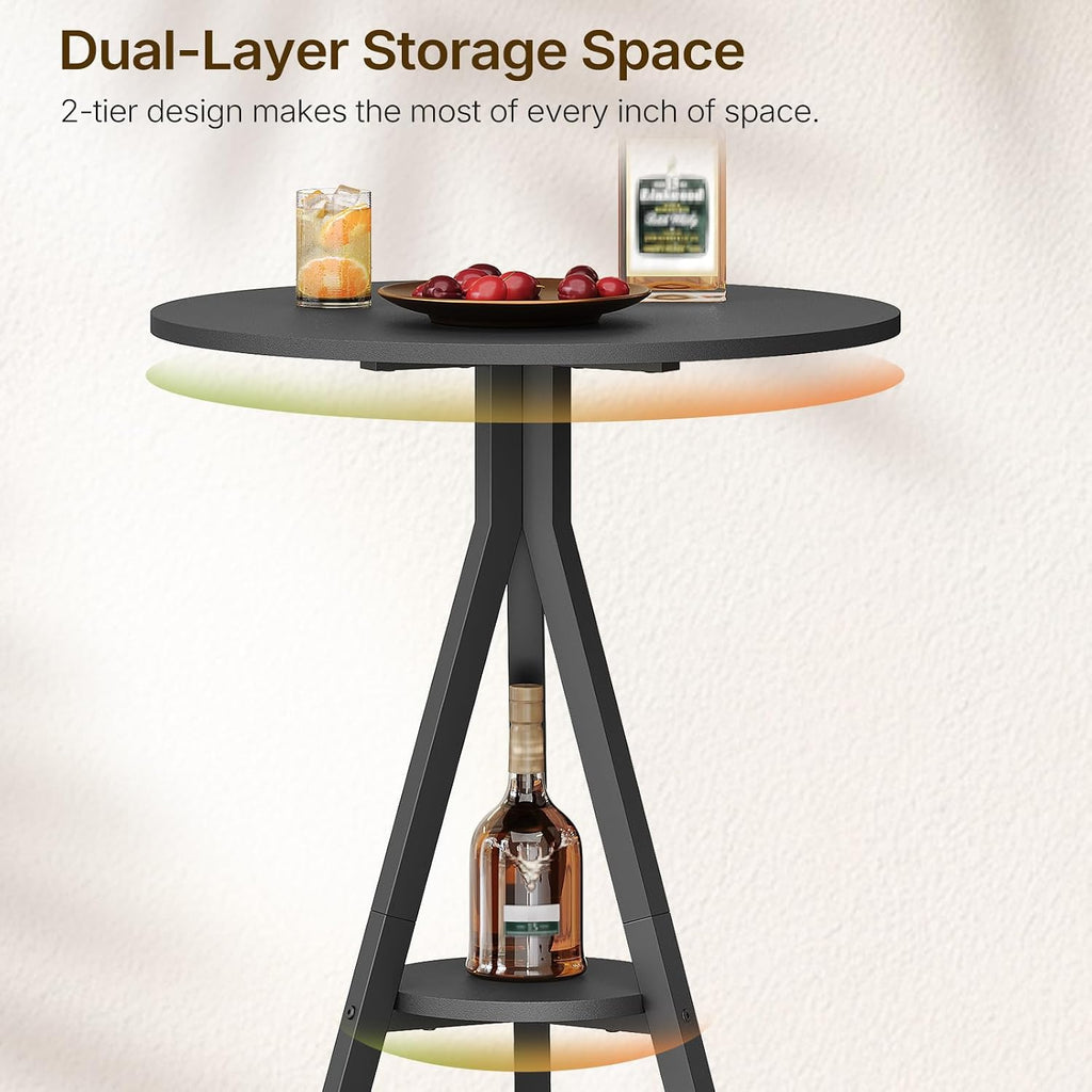 YATINEY Bar Table, 2-Tier Round Pub Table, Counter Height Cocktail Table for Small Spaces, Dining Room, Cafe, Pub, Black BT12BB